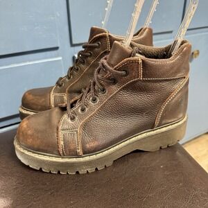 Relativity Brown Leather Lace Up Boots Women's 9 Y2K Chunky Lug Sole Grunge